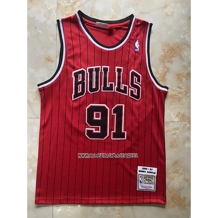Dennis Rodman NO 91 Camiseta Chicago Bulls Mitchell & Ness 1996-97 Rojo